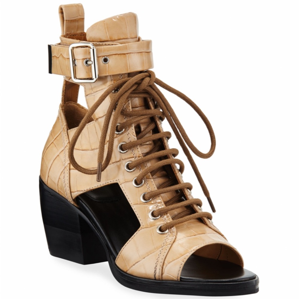 CHLOE RYLEE CUTOUT CROC-EMBOSSED LEATHER BOOTIES EXCLUSIVE BERGDORF GOODMAN EU 8